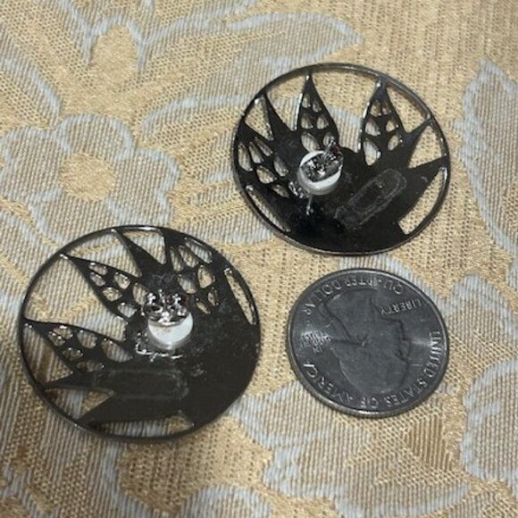 EDGAR BEREBI Cream Enamel Silver Round EARRINGS - Picture 8 of 8